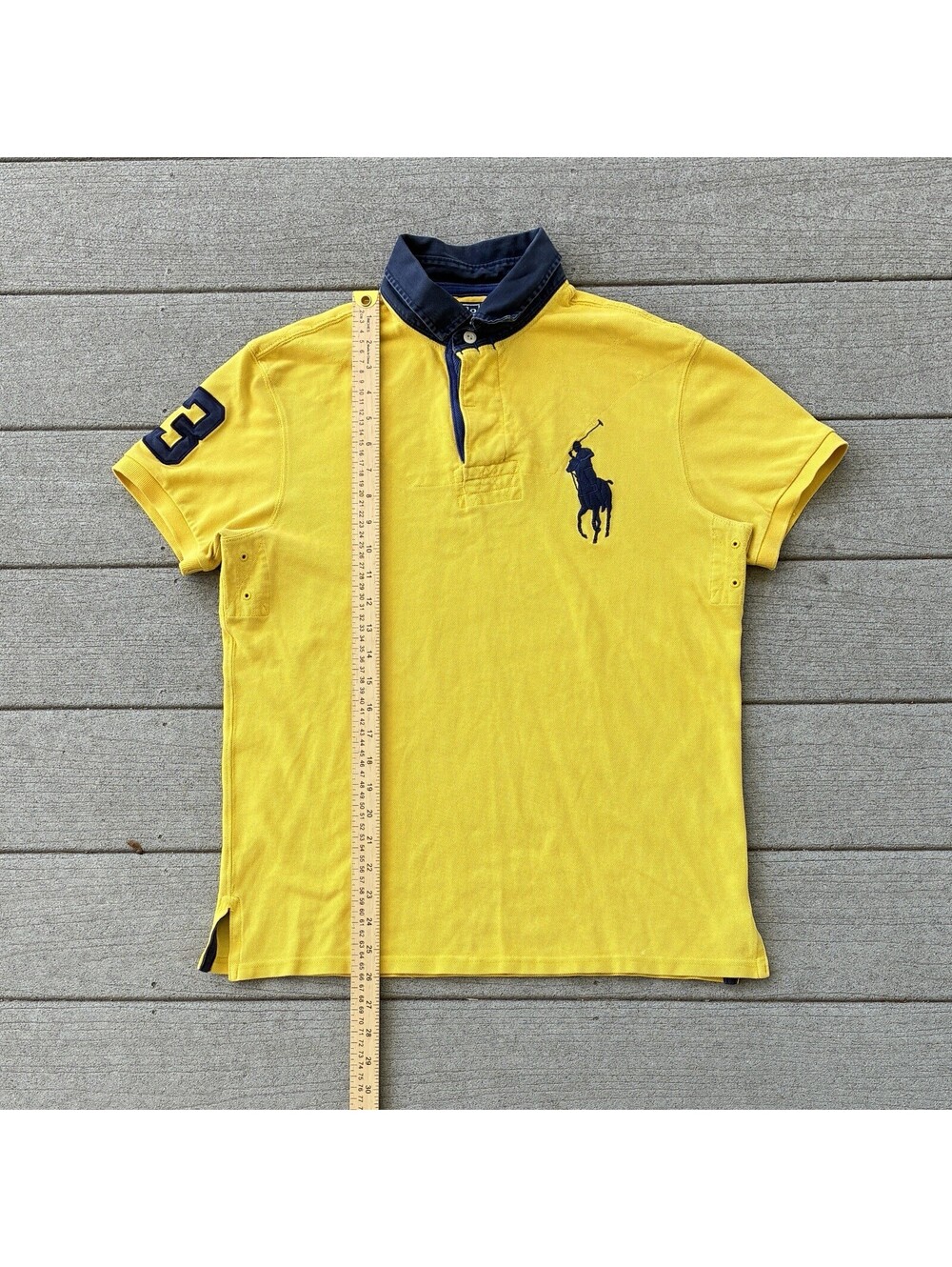 Vintage 2000s Polo Ralph Lauren Medium Big Pony Custom Polo Shirt Yellow Navy